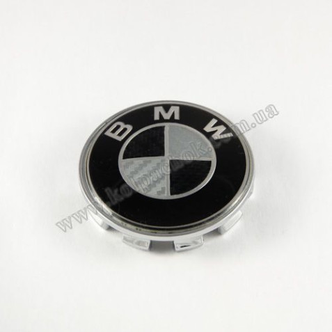 Колпачок на диски BMW черно-белый карбон / хром кант (68мм)