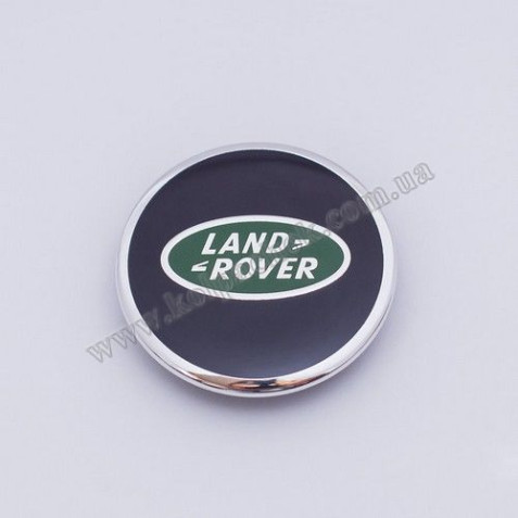 Ковпачок на диски Land Rover чорний/зелений/плоский лого (62мм)
