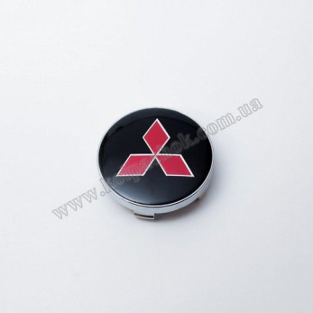 Колпачок на диски Mitsubishi черный/красный лого (60мм) Колпачок на диски Mitsubishi черный/красный лого (60мм)