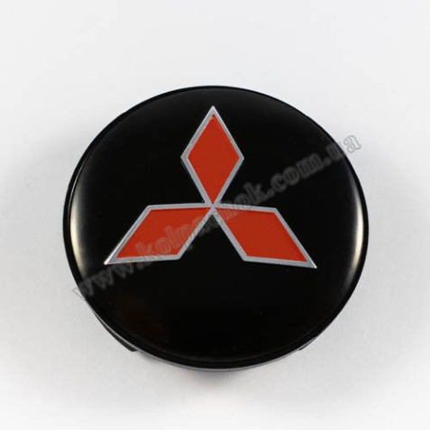 Ковпачок на диски Mitsubishi чорний/червоний лого (59мм)