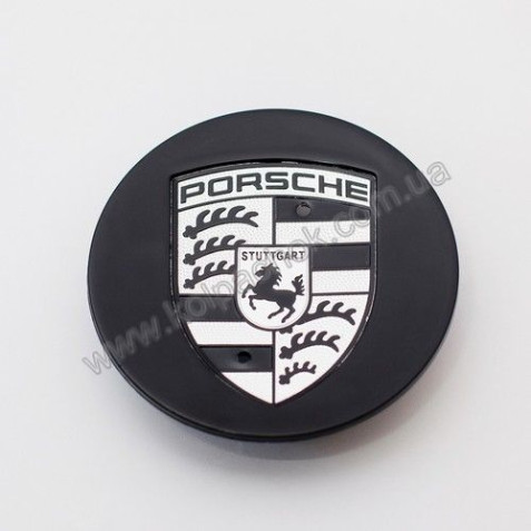 Ковпачок на диски Porsche чорний глянець/сірий лого 7PP601150A (76мм)