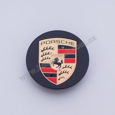Ковпачок на диски Porsche чорний глянець/кольоровий лого 95B601150A (65мм)