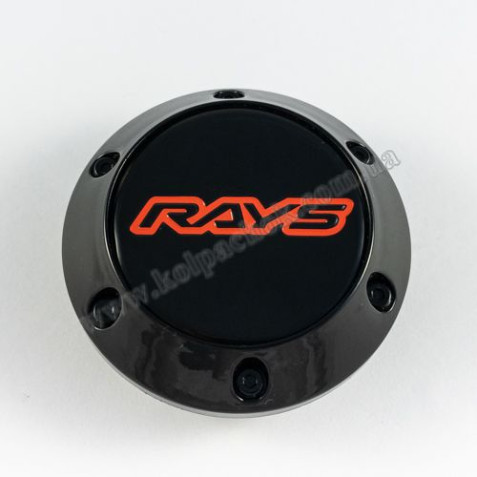 Ковпачок на диски Rays конус/болти/чорний/червоний лого (56-64мм)