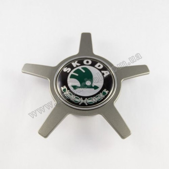 Ковпачок Skoda зел. логотип на диски репліка Audi (зірка)