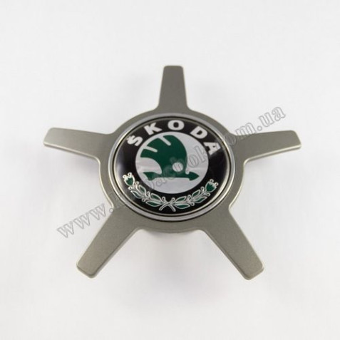 Ковпачок Skoda зел. логотип на диски репліка Audi (зірка)