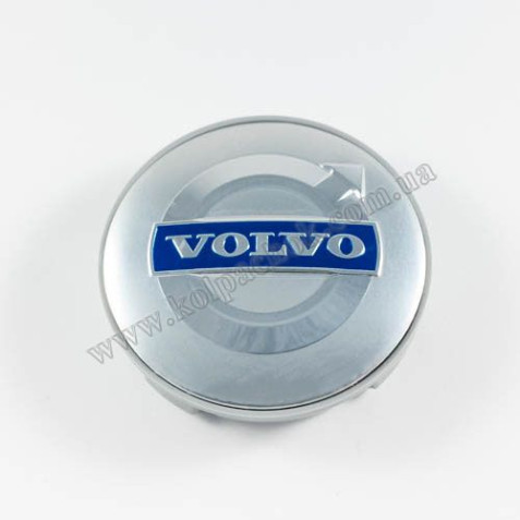 Ковпачок на диски репліка Volvo срібло/синій лого C-570 (55-59мм)