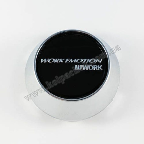 Ковпачок на диски Work Emotion конус/хром/чорний лого (59-65мм)